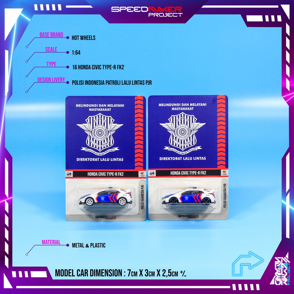 Hot Wheels Custom 16 Honda Civic Type-R FK2 Polisi Indonesia Patroli Lalu Lintas PJR Diecast Miniatu