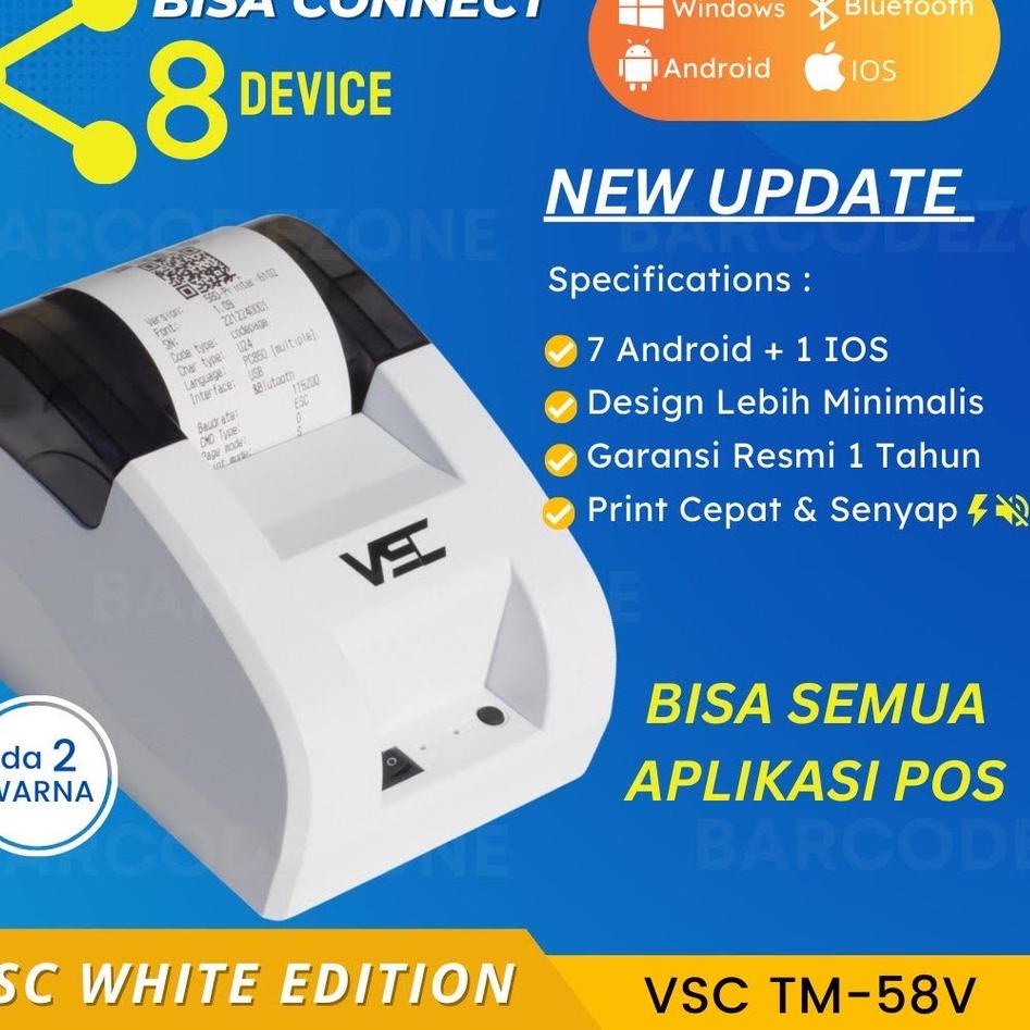 ▲ PRINTER THERMAL 58MM BLUETOOTH VSC TM-58V RPP02N MOKA ANDROID IOS -PUTIH WHITE ➵