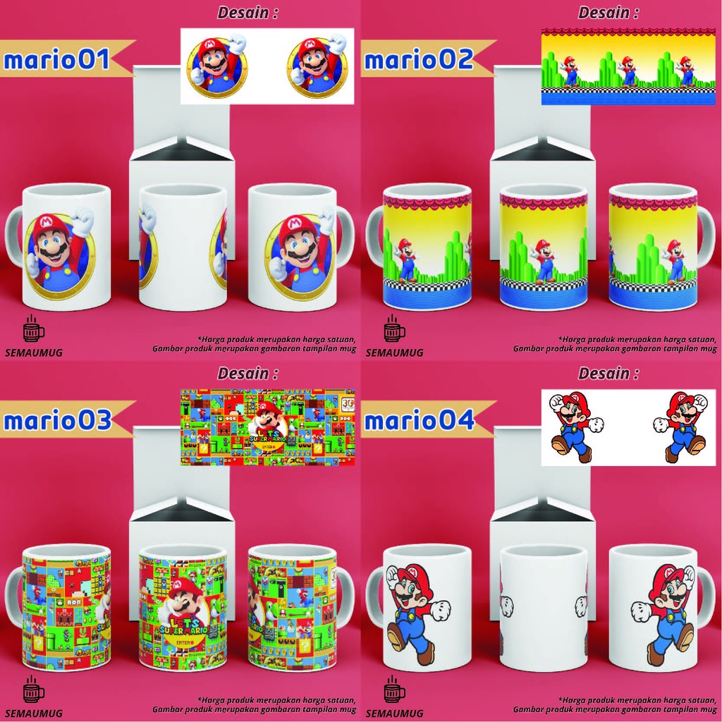 MUG MARIO BROS PEACH KADO KARTUN ANAK LUCU GELAS CANGKIR PRINT CUSTOM SEMAUMUG