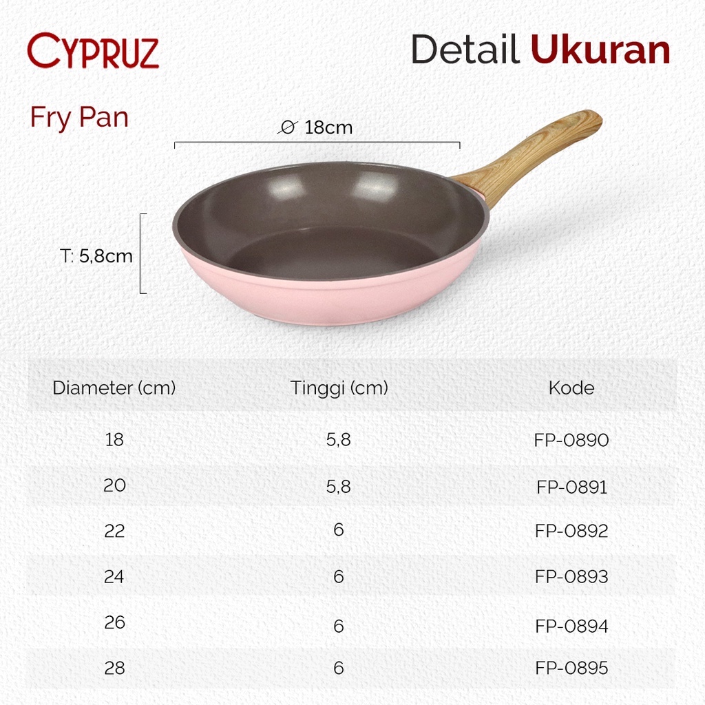 Cypruz Pink Ceramic Fry Pan / Wajan Penggorengan Anti Lengket