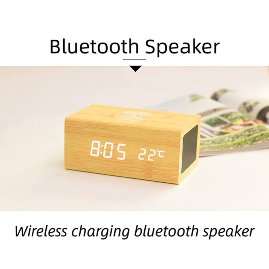 GROVE Jam Meja LED Bluetooth Speaker Digital Clock Wireless Charging