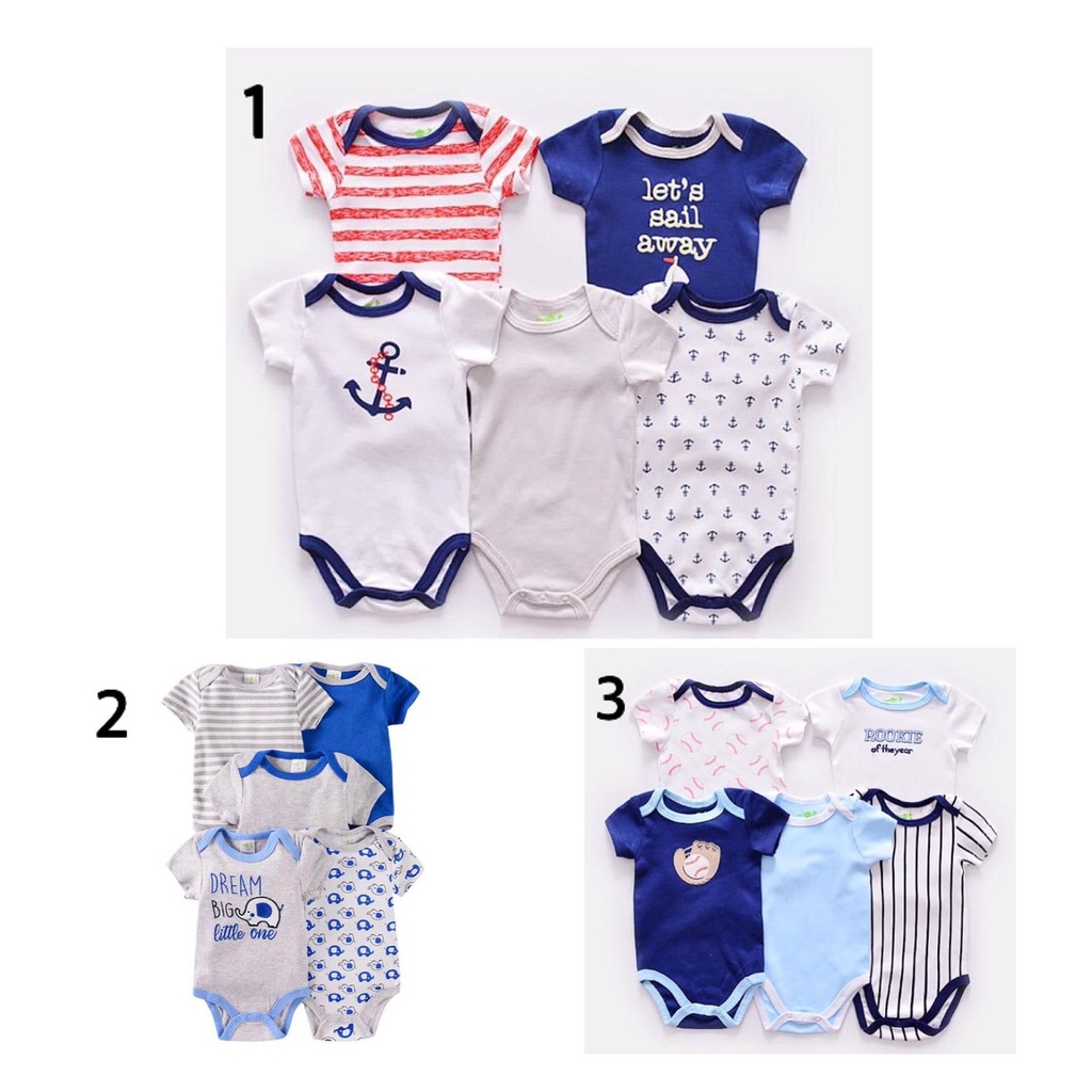 LID9006 - 5 in 1 Jumper Pendek Bayi Motif Lucu Cotton Import