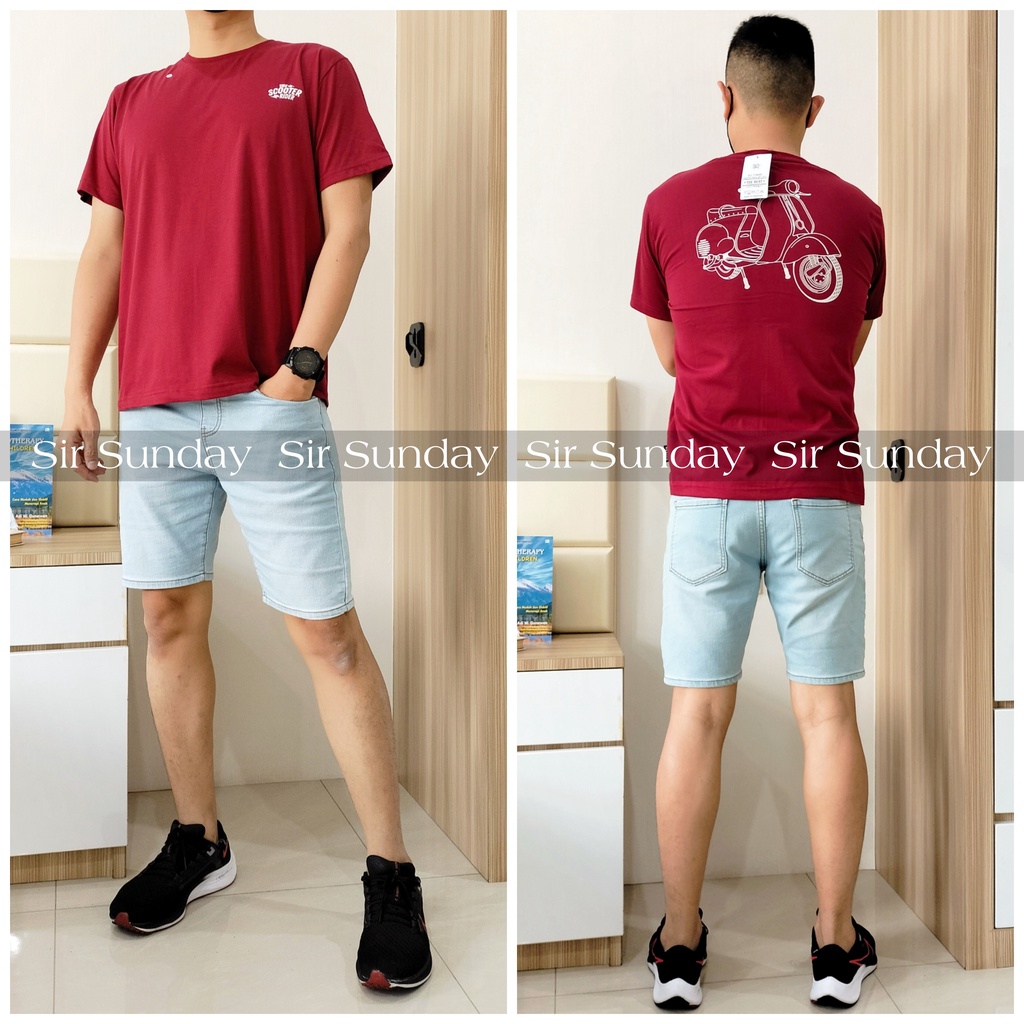 SIR SUNDAY Kaos Pria Leher Oblong Katun Combed Cowok Lengan Pendek Ukuran L , XL