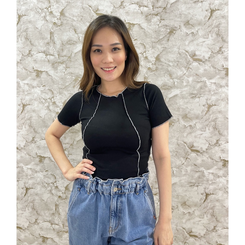 MODAVIE - ELDORA CROP TOP Baju Atasan Wanita Crop Kombinasi