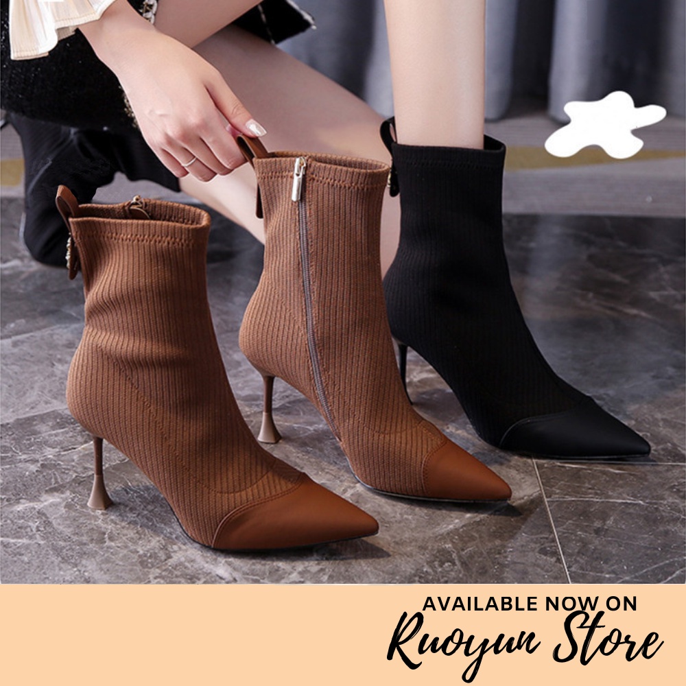 RYS - Silky Aurora Sepatu Boots Zipper Hak Heels Tinggi Wanita Fashion Pesta / Jalan Jalan - Ori Import