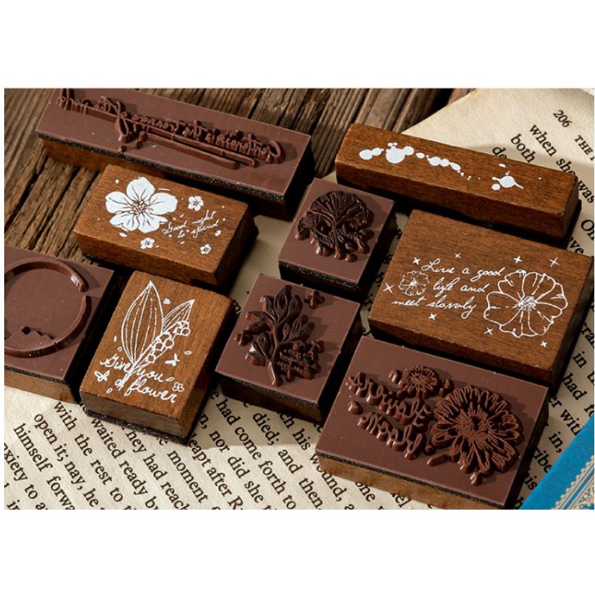 

RB Lovely W04 - 6pcs/set DIY Wooden Garden Series Rubber Stamp Stempel Kayu Vintage DIY bullet