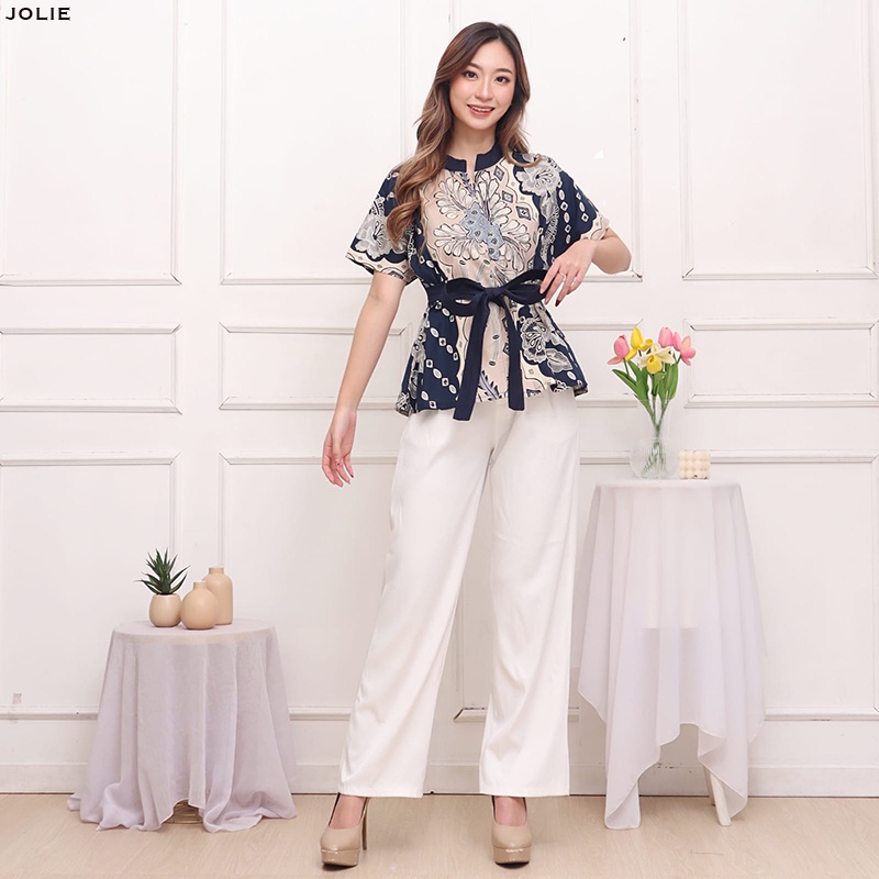 Evercloth Jolie Atasan Batik Wanita Lengan Pendek Jumbk Blouse Wanita