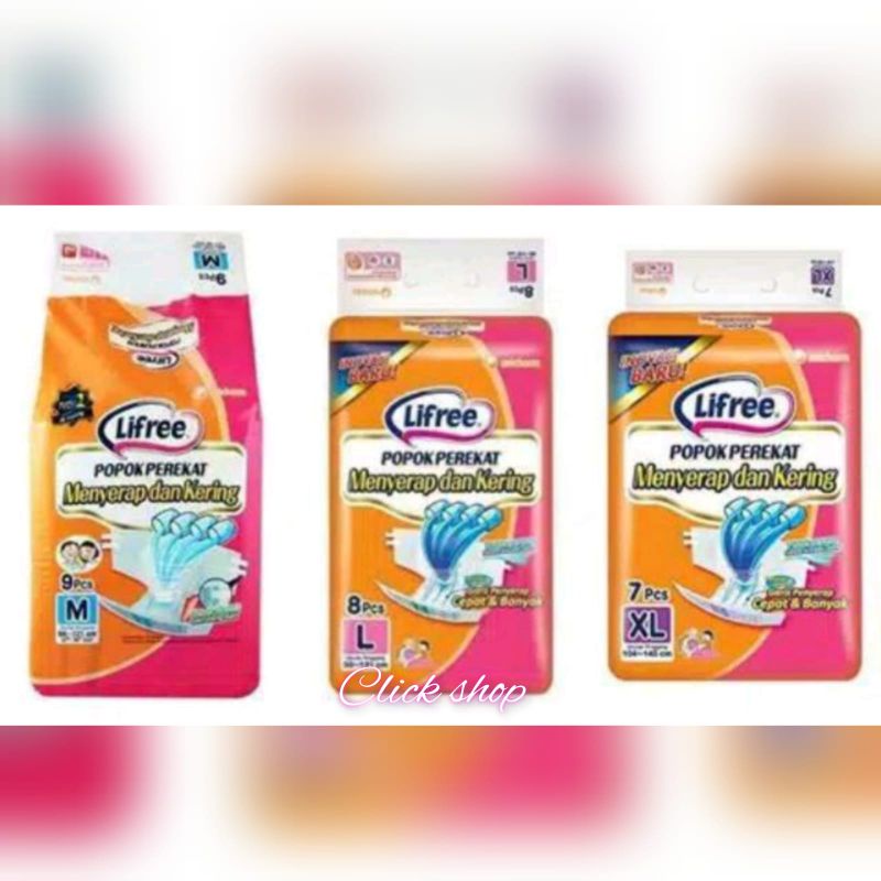 Lifree popok perekat ukuran m8/L7/xl6