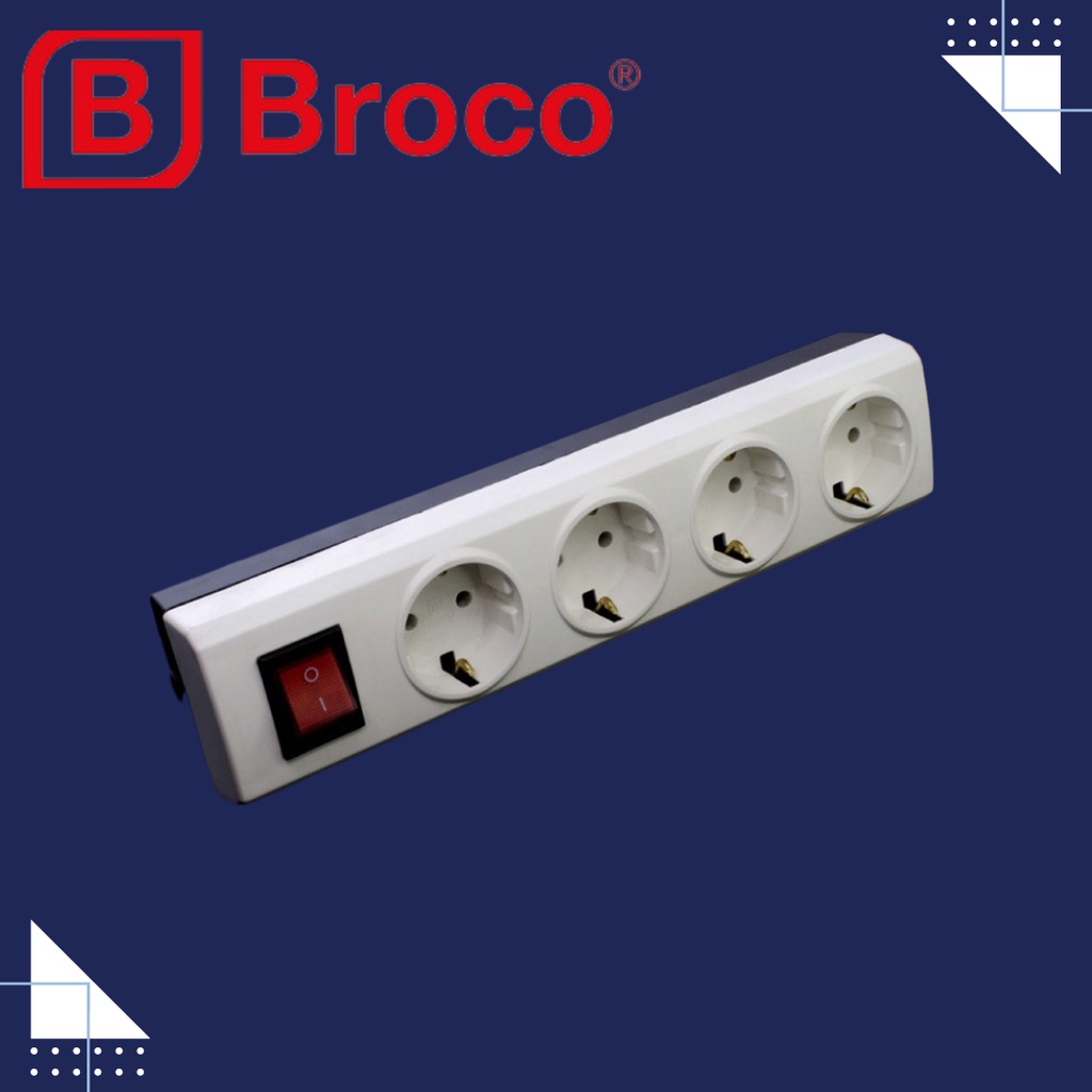 STOP KONTAK TERMINAL COLOKAN BROCO PUTIH LUBANG 4 + SAKLAR ON OFF ADA LAMPU INDIKATOR BROCO 15441