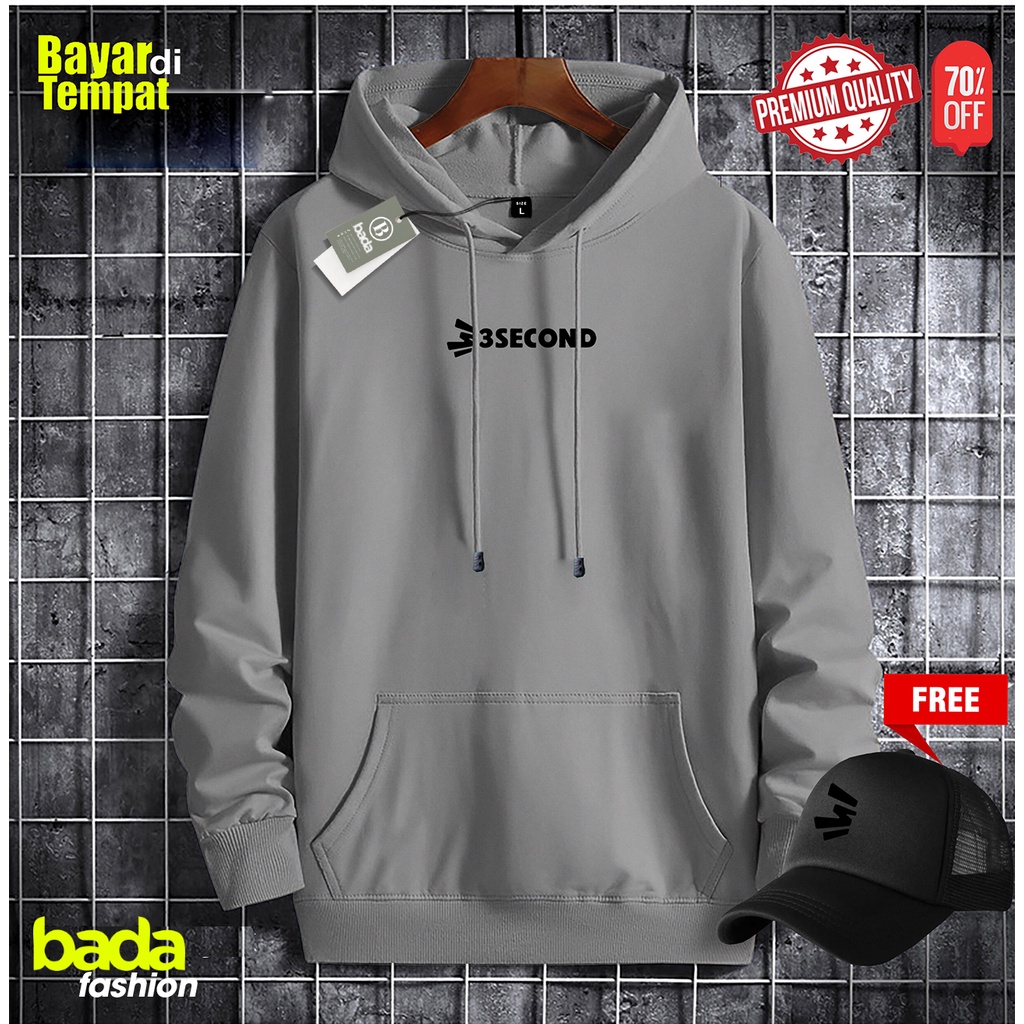 Beli Hoodie Gratis Topi...  Hoodie Zipper 3Second Tengah Teks Hitam Premium Cod