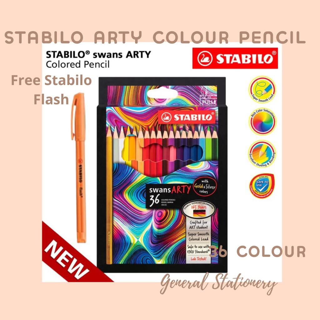 

Stabilo Swans Arty 36 Colored Pencils / Stabilo Pencil Warna 36 Colour [Free Stabilo Flash]