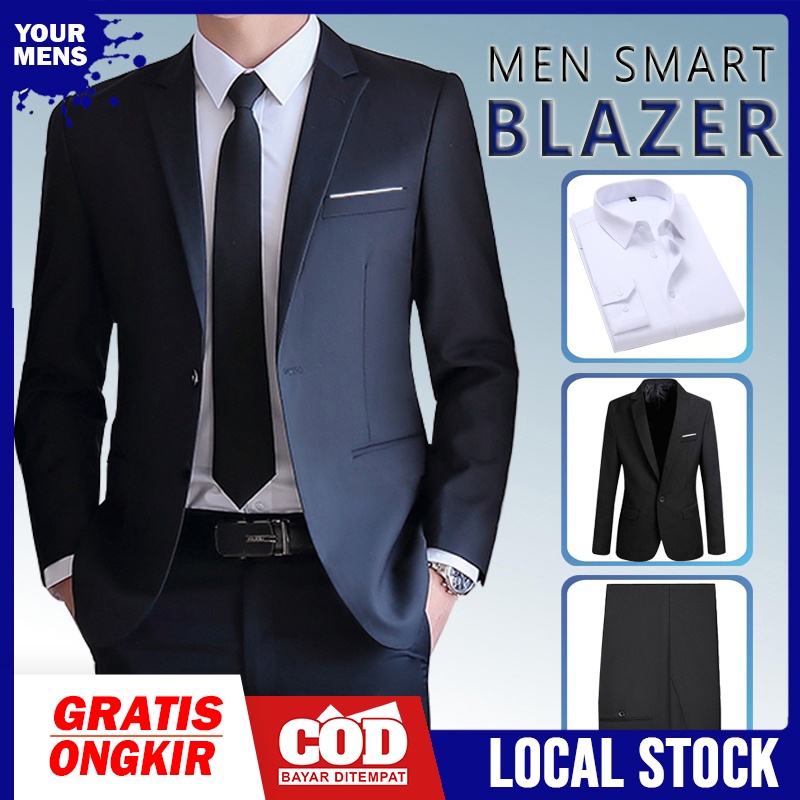 SETELAN BLAZER RESMI HITAM FORMAL SLIMFIT PRIA NEW BLACKLIST 4IN1 BAHAN HIGH TWIST NIKAYU + BONUS DASI PANJANG