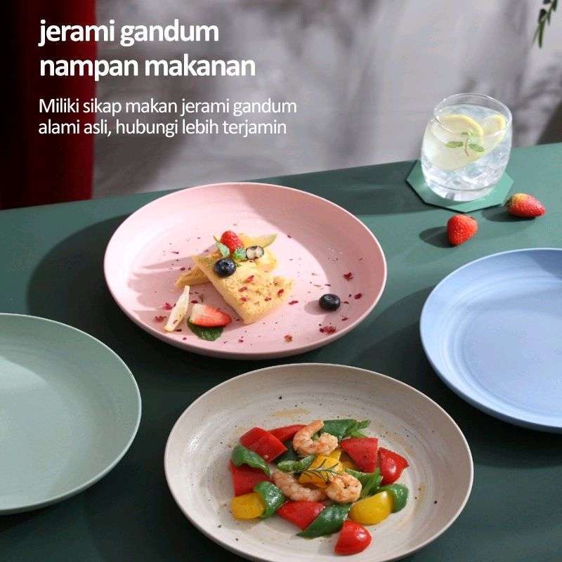 Piring Makan 25cm Serat Gandum Ala Jepang Bahan Eco-Friendly Round Plate Piring Saji Serbaguna