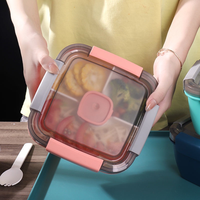 SS Lunch Box Tempat Makanan  2 Tingkat 1100Ml Free Sendok Bento Kotak Bekal 1.1 Liter Kotak Makan Anak Anti Tumpah Free Wadah Saus Kecil