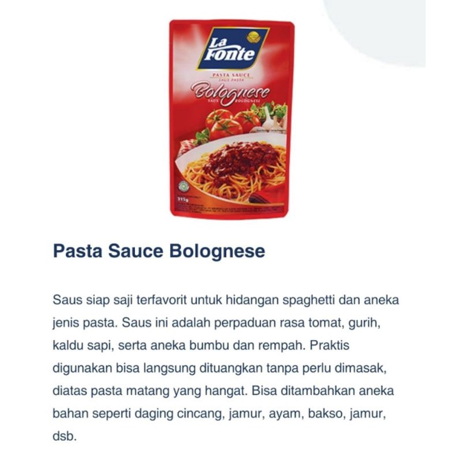 

Saus Pasta Bolognese Lafonte 315gr