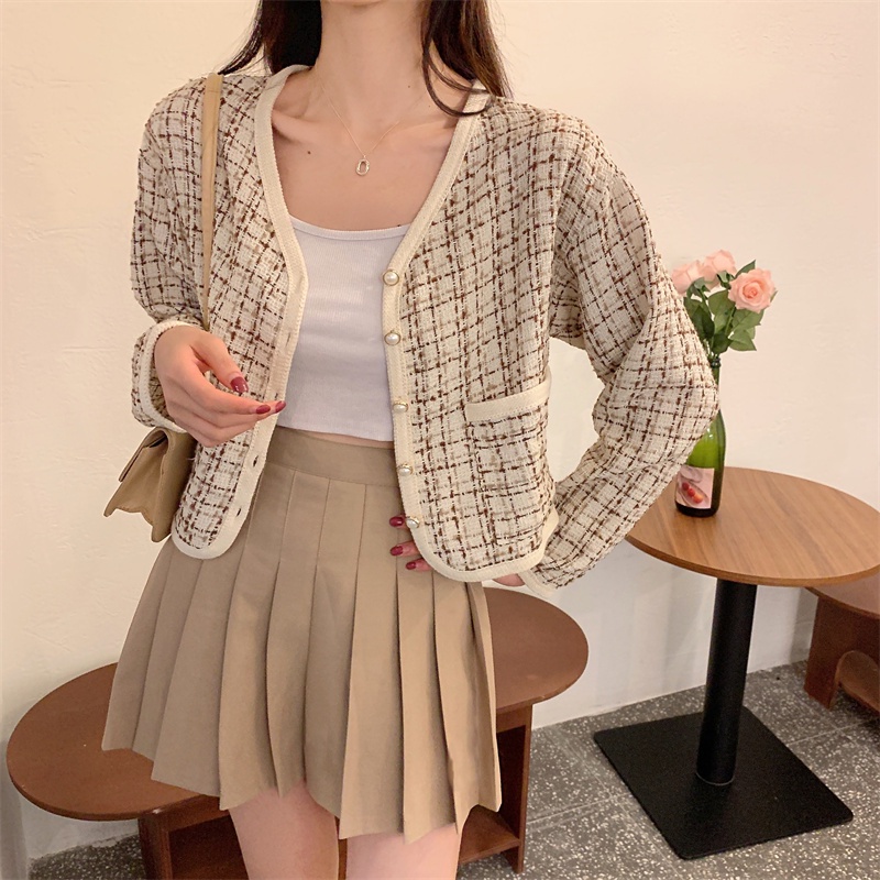 EUNII Korean Style Jaket Wanita Terbaru Lengan Panjang V-neck Jacket Outer Crop