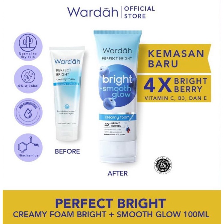 FACIAL CREAMY FOAM WARDAH SMOOTH GLOW PERFECT BRIGHT FACIAL WASH 100ML