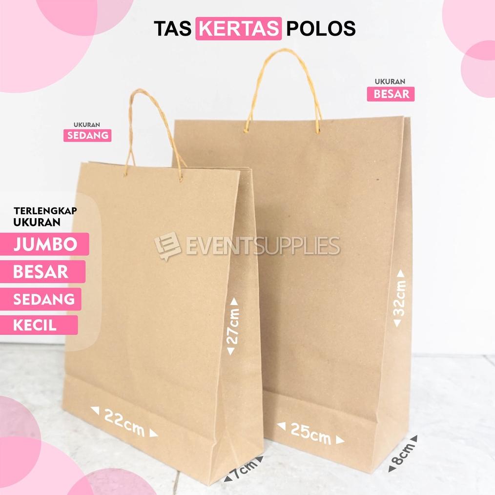 

[Satuan] Tas Kertas Coklat / Paperbag Polos / Totebag Godiebag Tali Kertas Jumbo Besar Sedang Kecil