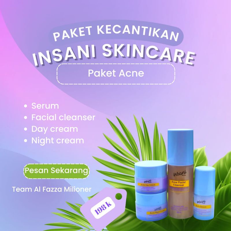 INSANI SKINCARE PAKET ACNE UNTUK JERAWAT DAN KULIT SENSITIF UV FILTER SPF 30