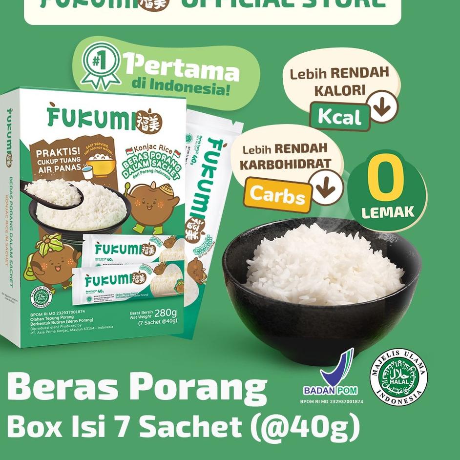 

◘ FUKUMI BERAS PORANG BOX SACHET - Fukumi Shirataki Beras Konjac Rice Diet isi 7 sachet x @40gr ➣