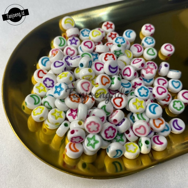 [ 120pcs ] Mote Love Bulat Manik Akrilik Love Warna Warni Bahan Membuat Aksesoris