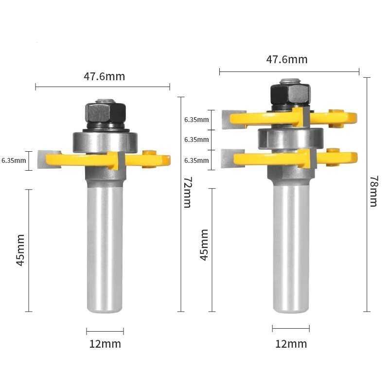 Mata Profil Kayu Tongue and Groove Shank Milling Cutter 12 mm 2PCS - YTG - Yellow