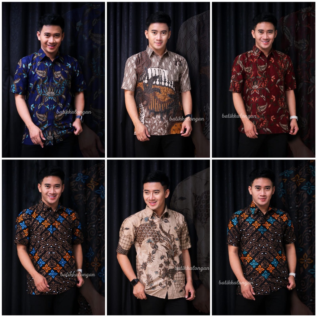 Batik Pria Lengan Pendek Premium BATIK AZMIL HRB026 motif KERATONAN Kode 002 size M L XL XXL
