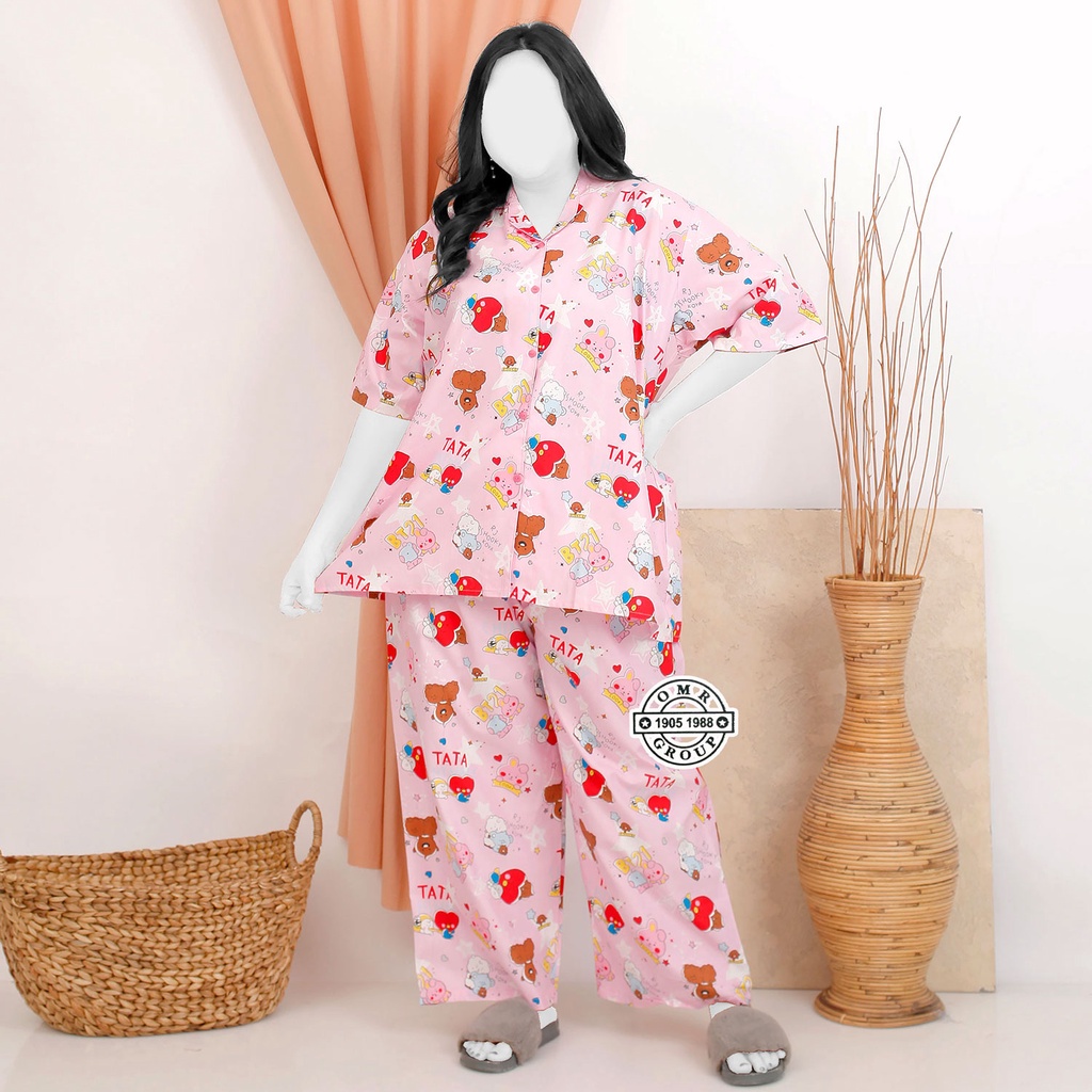 MURAH BIGSIZE | Ukuran Real XXL 5L LD 120 140 Fit BB 60-100KG Jumbo Pajamas Oneset Setelan Piyama Celana Panjang Motif Kartun Bahan Katun Polymicro Lengan Pendek Daily Wear