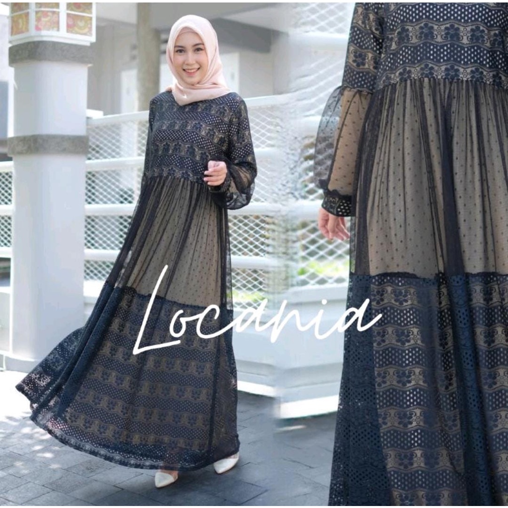 Natasya Dress Kondangan Kekinian Brukat Doti Full Furing Gamis Wanita Remaja Muslim Terbaru Seragaman Pernikahan Lamaran Tunangan Wisuda Pesta Party Apply Tali Kanan Kiri Warna Hitam Millo Lavender Putih