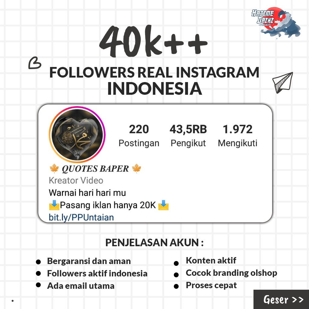 JUAL AKUN IG 40 RB FOLLOWERS KONTEN AKTIF DAKWA ISLAMI REAL INDONESIA CERAMAH GARANSI 100%