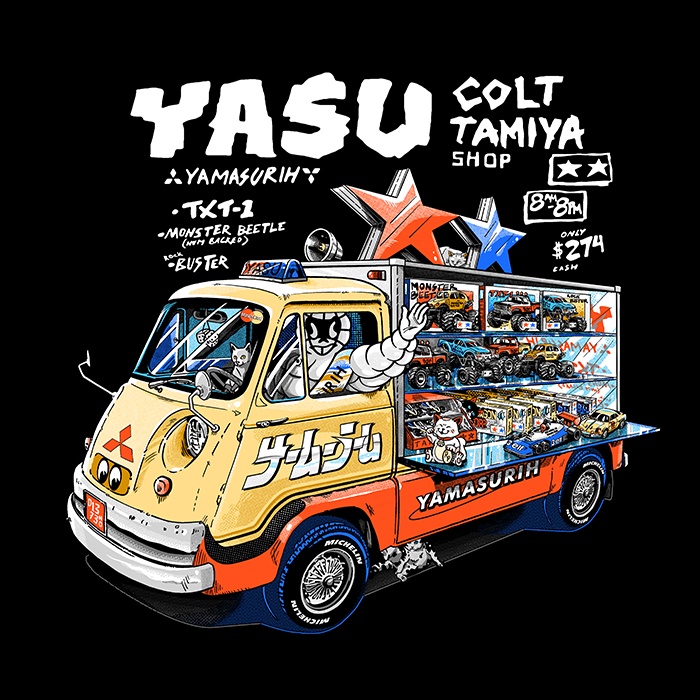 Yamasurih - Kaos Hitam &quot;Yasu Mitsu&quot; Boxy  T-Shirt