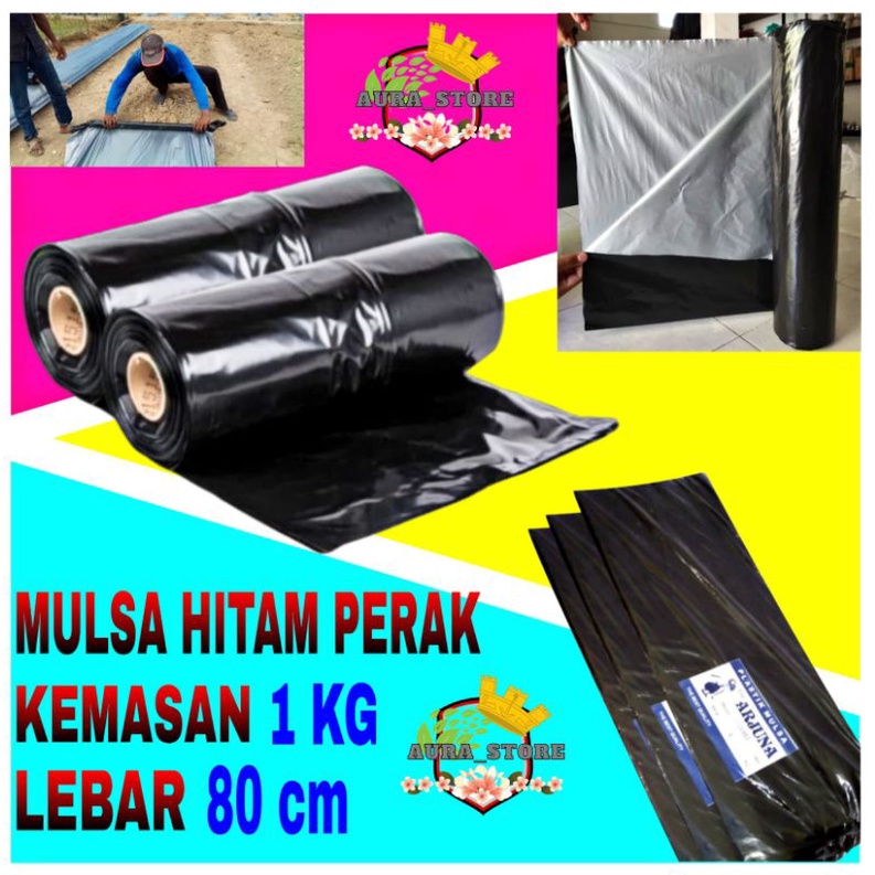 PLASTIK MULSA HITAM PERAK LEBAR 80CM KEMASAN 1KG / MULSA BEDENGAN TANAMAN