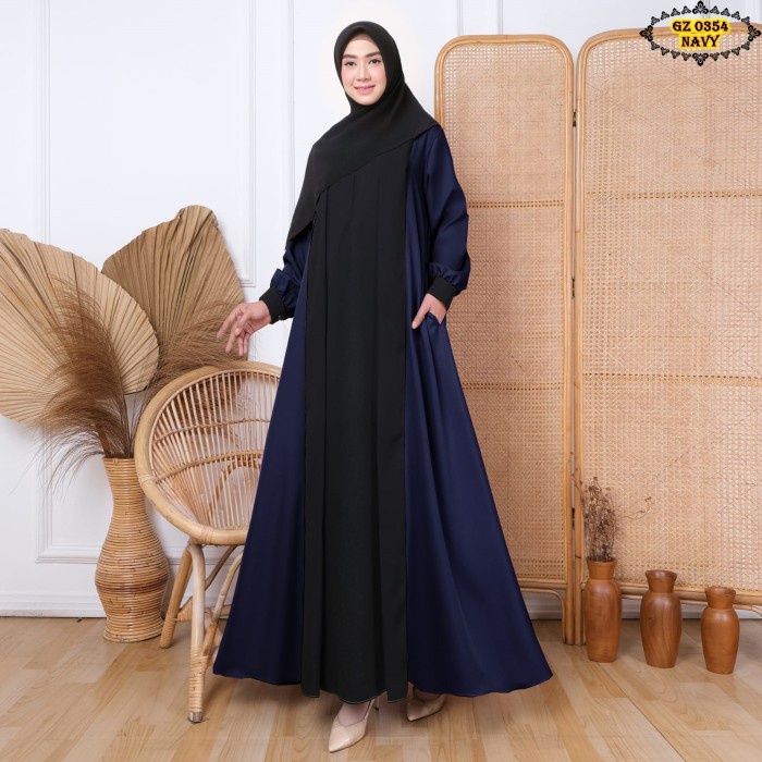 SALE Gamis Abaya GZ0354 Navy/ Gamis Abaya Kombinasi/ Gamis Abaya Navy - XL Termurah