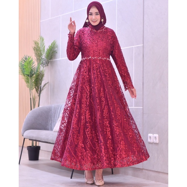 Permata Olshop / Kebaya Gamis Brukat Tulle Bordir Busui / Gamis Kebaya Kondangan / Kebaya Gamis Pesta Mewah / Gamis Modern