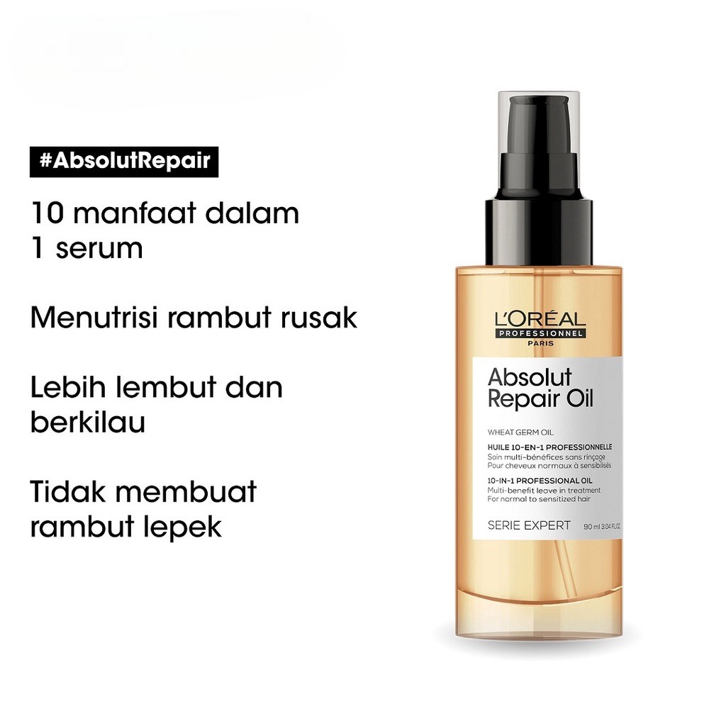 LOREAL Serie Expert Absolut Repair Hair Serum - Serum Perawatan Rambut Rusak Kering Bercabang 90 ml