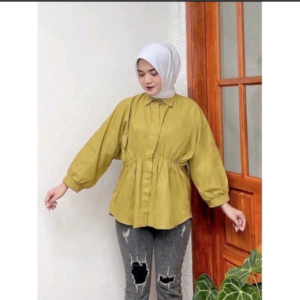 ALYA SHIRT - Kemeja Wanita - Atasan Wanita Oversize - Kemeja Linen - Kemeja Kerut Depan