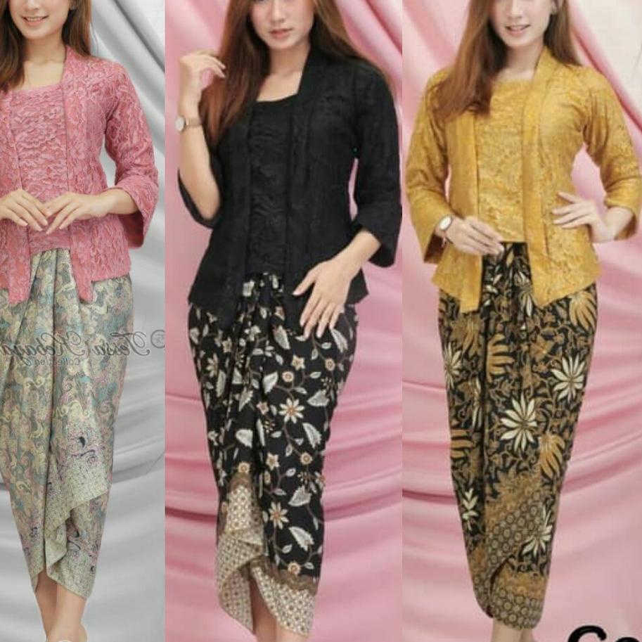 ✨SHOPEE MALL✨ Setelan Kebaya Modern Brukat Model Kutubaru, Set Kebaya Wisuda Brokat Aneka Pilihan Wa