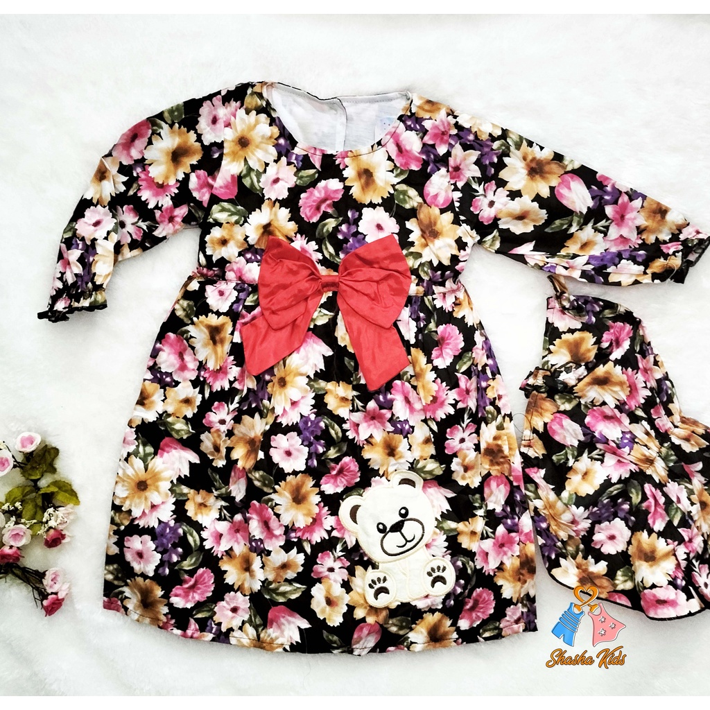 [F 07] Pakaian Muslim  motif bordir anak perempuan + hijab usia 1-2 th