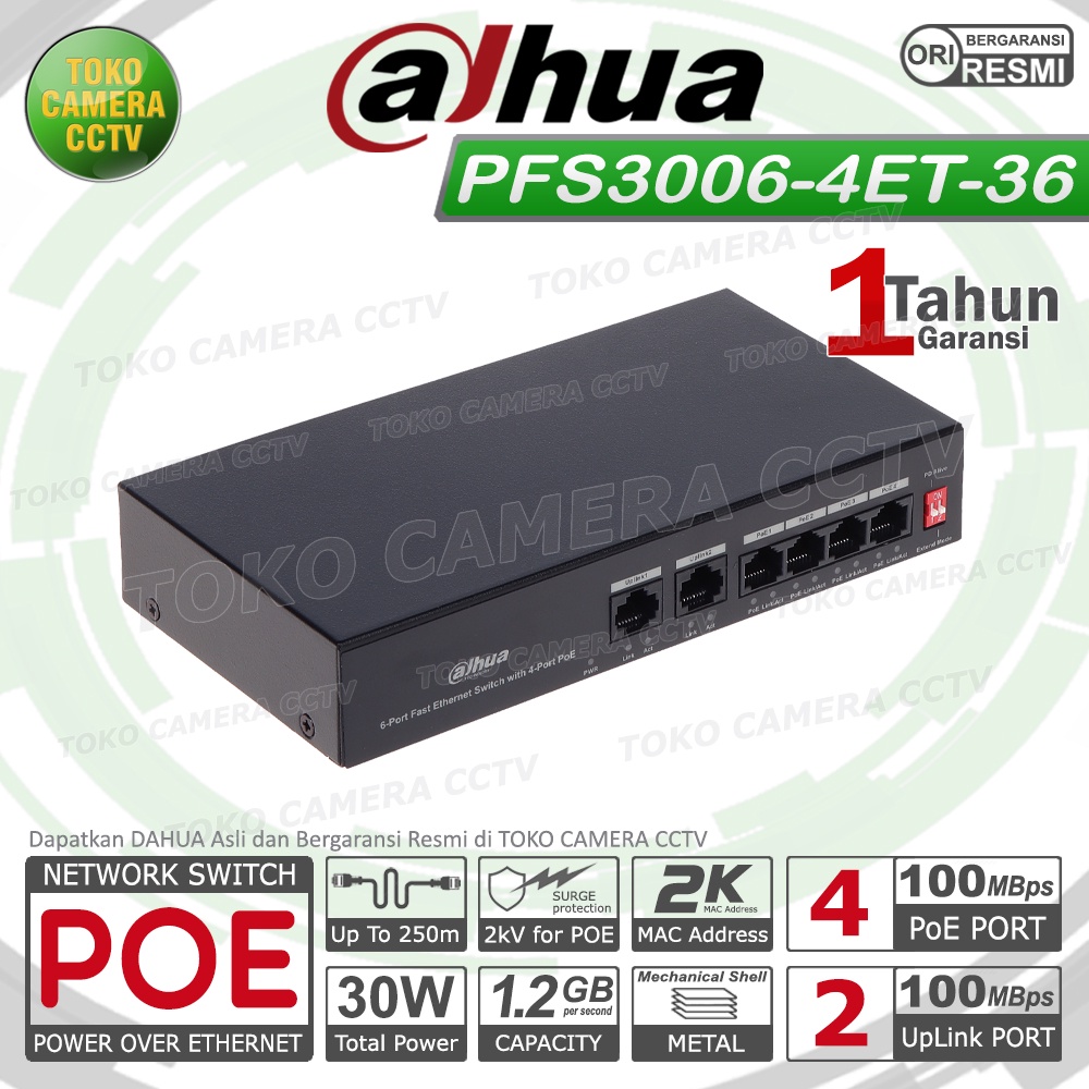 SWITCH POE 4 PORT DAHUA DH-PFS3006-4ET-36