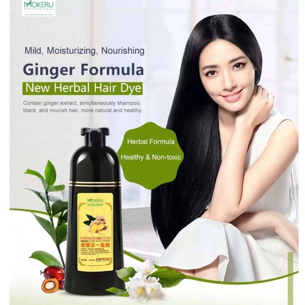 Mokeru Shampoo Pewarna Rambut Herbal Alami 500ml Shampo Penghitam Rambut Uban Menjadi Hitam Hasil Permanen 100% ORI