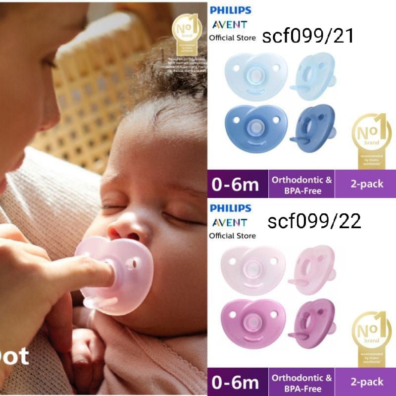 Philip Avent Soother Soft, curved soothie, Empeng Dot Bayi Avent soft 0-6m 6-18m