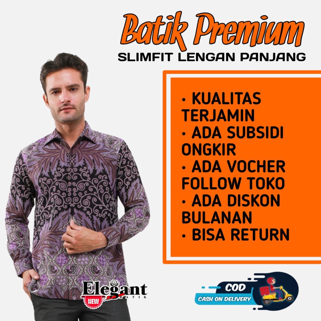 Magenta Kemeja Batik Pria Premium Slimfit Modern Lengan Panjang