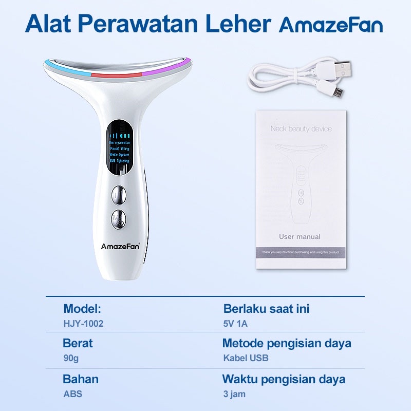 AmazeFan alat pijat leher setrika getar hilangkan kerutan＆dagu ganda,multifungsi Meremajakan kulit pembersih perawatan facial wajah＆leher,mengencangkan kulit,meniruskan penirus pipi serta membentuk wajah Vshape Praktis dengan USB Alat kecantikan face lift