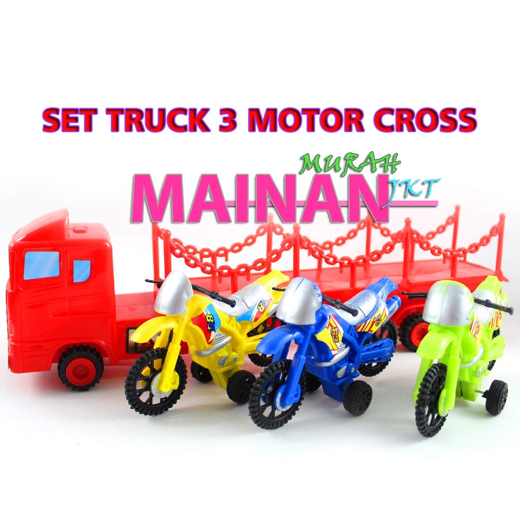 MAINANKEI MAINAN ANAK MURAH MOBIL TRUCK PENGANGKUT MOTOR BALAP OCT6340 ISI 3 MOTOR MOBIL CONTAINER