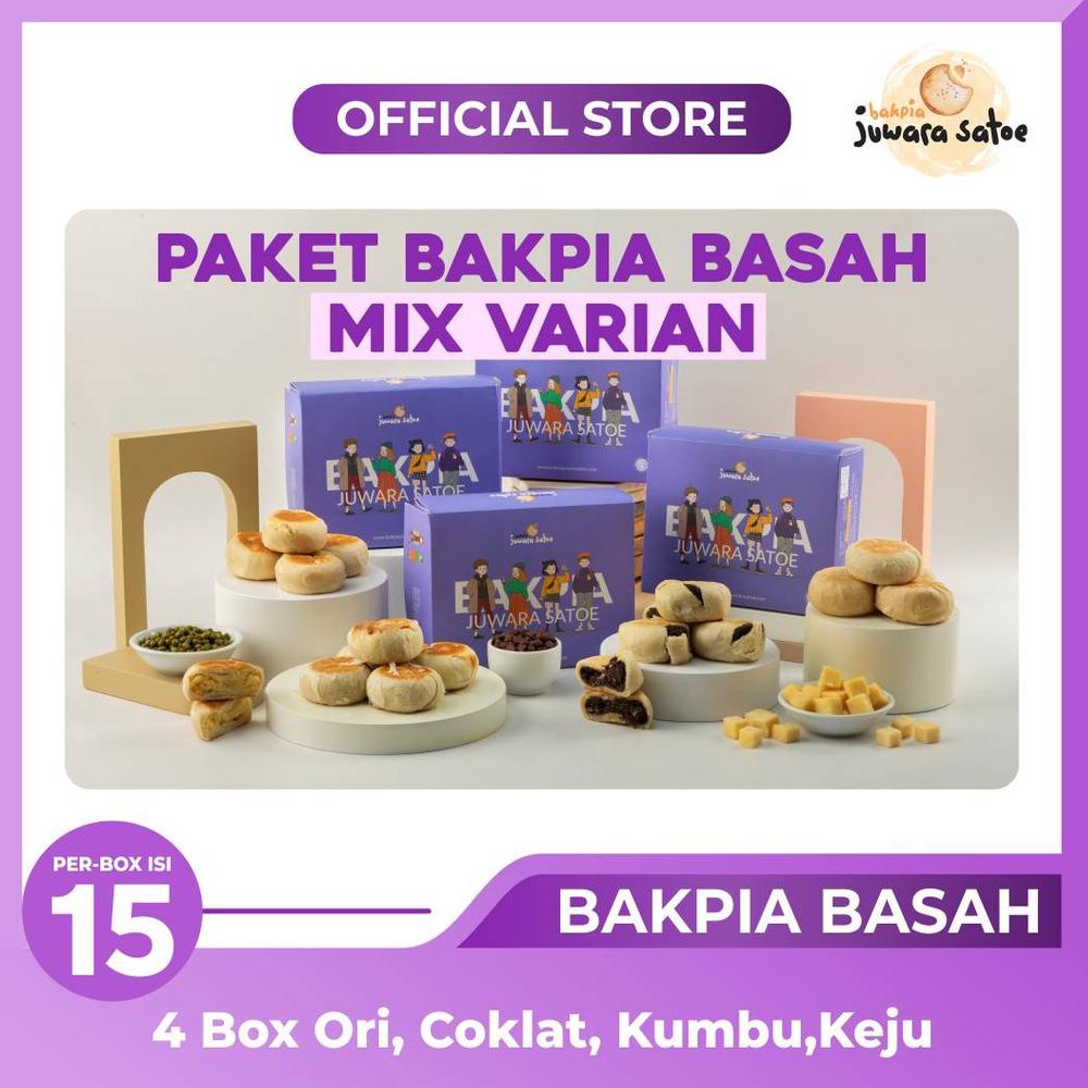 6.6 Brands Festival [ 4 BOX ] PAKET BAKPIA BASAH MIX VARIAN - ( Ori, Kumbu Hitam,Coklat,Keju ) - BAKPIA JUWARA SATOE