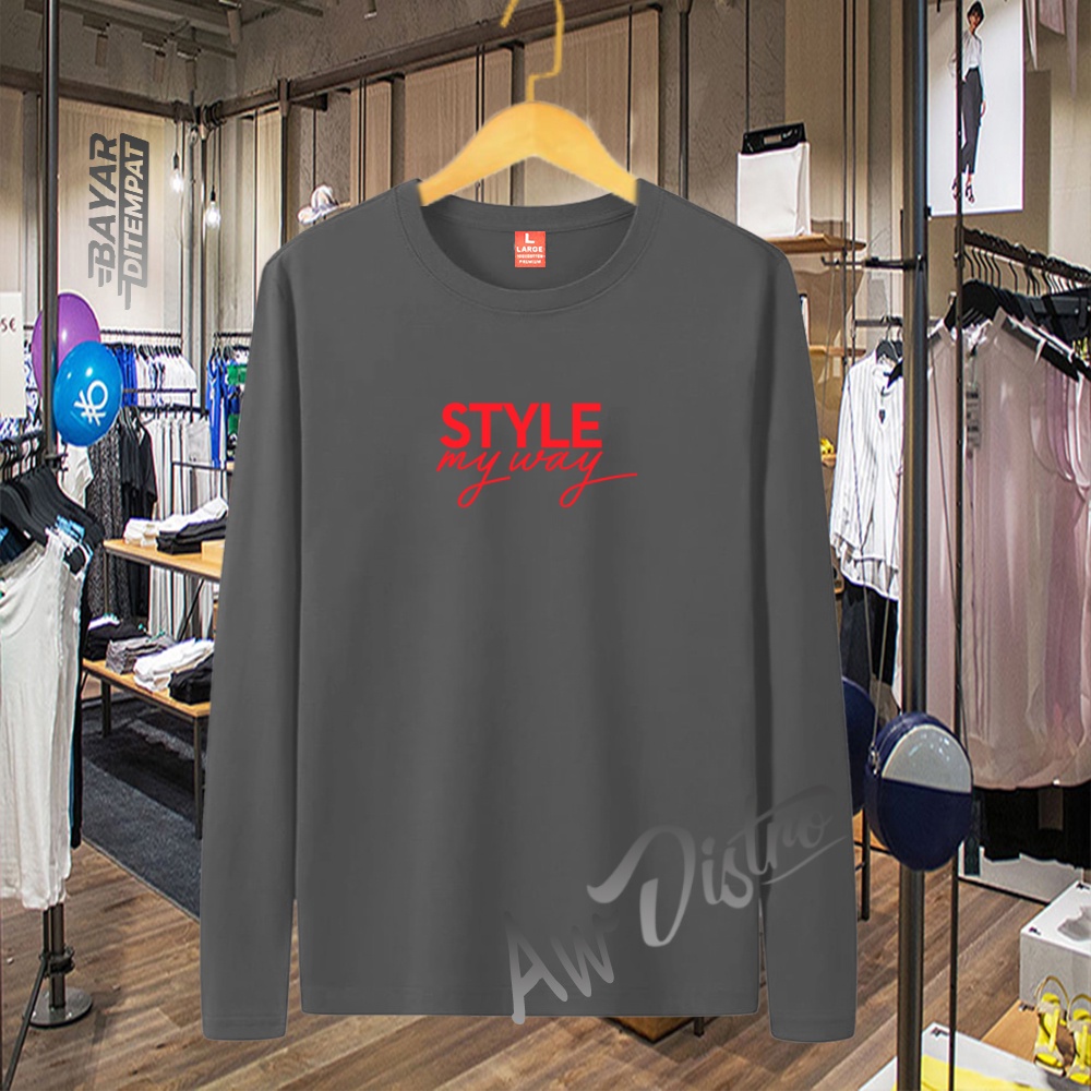 COD Baju Kaos Distro STYLE Text Merah Premium Quality Lengan Panjang Kaos Tulisan Kaos Kata-Kata Kaos Sablon Big Size