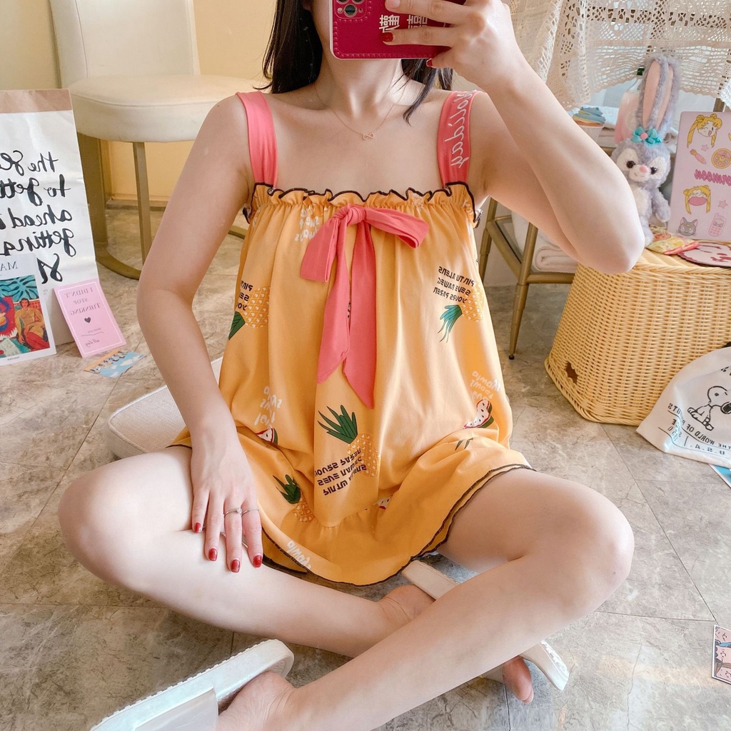 Baju Tidur Wanita Set Atasan Tali Kerut Celana Pendek Piyama Perempuan Setelan Sexy Hotpants Tanktop Import Bahan Adem Halus Fashion Cewek Korea Impor Baju Stelan Rumah Santai