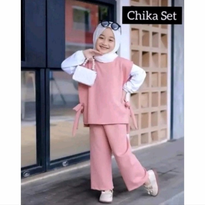 Baju Gamis Anak Perempuan Setelan Baju Muslim Model Chika Set Untuk Anak Perempuan Umur 3-10 Thn - P