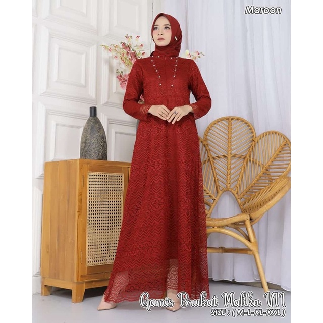 Permata Olshop / Gamis Kebaya Busui Brukat Malika ZK / Kebaya Gamis Payet Modern / Gamis Kondangan / Gamis Lebaran