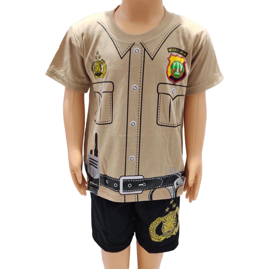 SETELAN BAJU ANAK SANTAI LENGAN PENDEK UPIN IPIN DAMKAR POLISI PANDA IKAN HIU MARIO BROZ